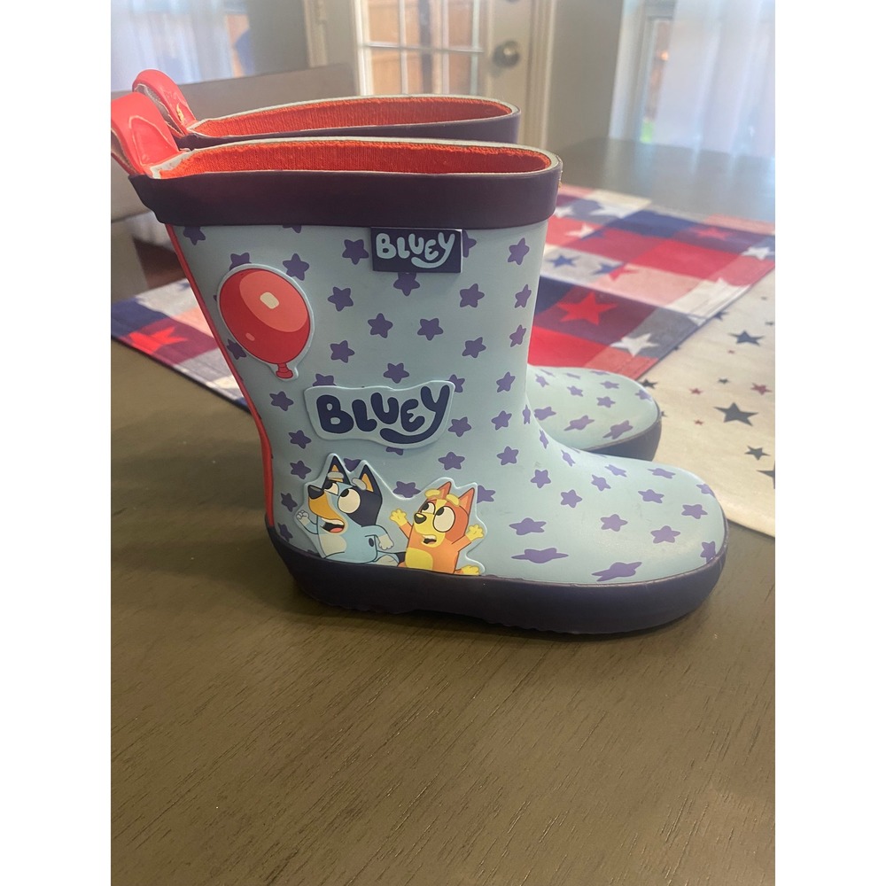 Bluey Toddler Rain Boots Blue Purple Stars Bingo Rubber Wellies Size 5-6